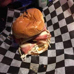 On The Rocks - Hot Ham Sandwich...layer upon layer of thick cut ham and bacon with cheese