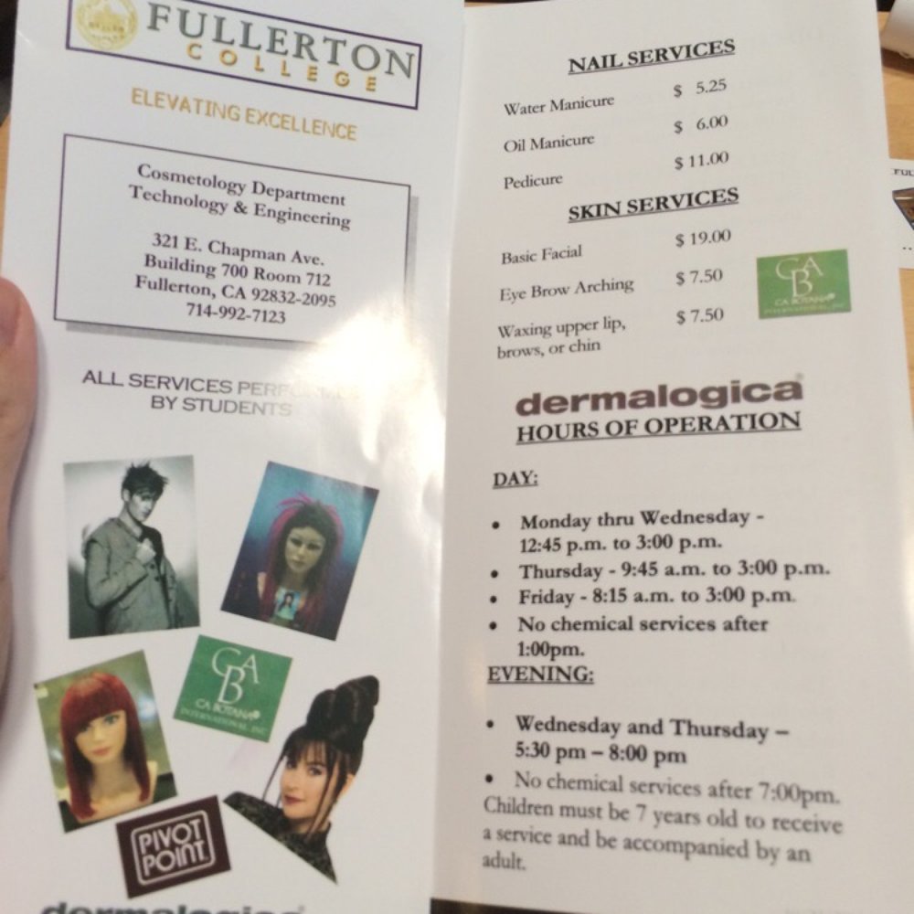 Fullerton College Cosmetology - Nail and Skincare Prices. 11/2014 - Cosmetology Schools Near Me - Fullerton, California