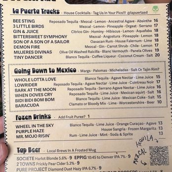 La Puerta - Beverage menu - Mexican Near Me - San Diego, California La Puerta - Beverage menu - Mexican Near Me - San Diego, California