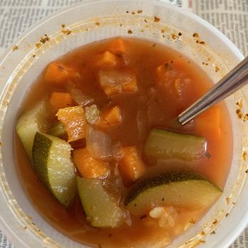 Dino's Grill - Minestrone soup on Thursdays. Lots of veggies. Container was full I started eating already lol. - Greek Near Me - Newark, California Dino's Grill - Minestrone soup on Thursdays. Lots of veggies. Container was full I started eating already lol. - Greek Near Me - Newark, California