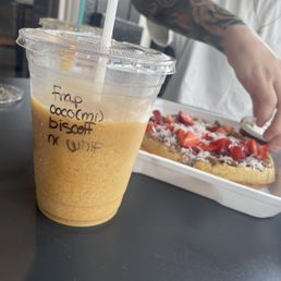 Frappe, coconut milk, biscoff syrup. Will not regret!