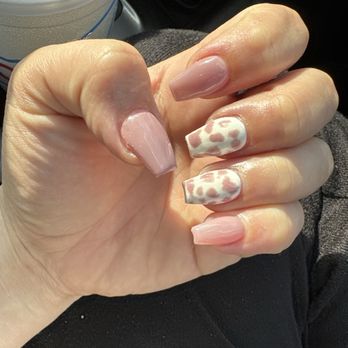 Lavish Nails - Cow print with dusty pink. - Nail Salons Near Me - Conroe, Texas Lavish Nails - Cow print with dusty pink. - Nail Salons Near Me - Conroe, Texas