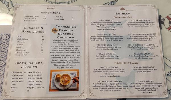 Menu photo 2 Charlene's Bayside  Restaurant Whycocomagh, NS