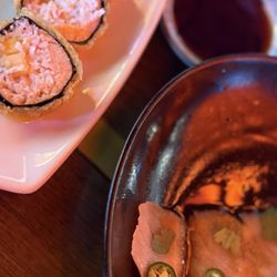 Blue Sushi Sake Grill - Hawaiian roll & the Yellowtail Serrano*