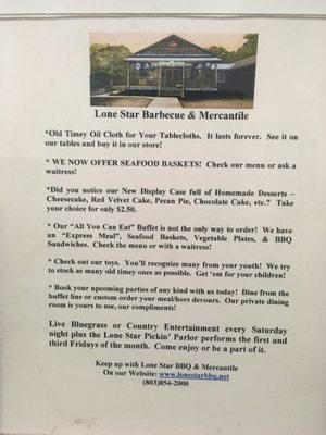 Menu photo 2 Lone Star Barbecue and Mercantile Santee, SC Menu photo 2 Lone Star Barbecue and Mercantile Santee, SC