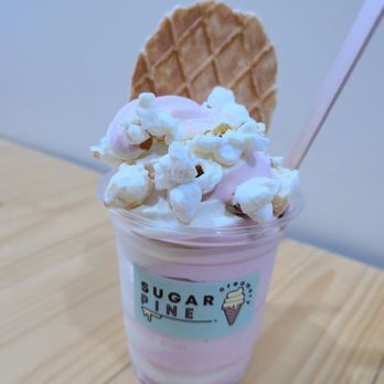 Sugar Pine Creamery - Guava cream cheese swirled with sweet corn and yes, thats popcorn - Ice Cream & Frozen Yogurt Near Me - Plano, Texas Sugar Pine Creamery - Guava cream cheese swirled with sweet corn and yes, thats popcorn - Ice Cream & Frozen Yogurt Near Me - Plano, Texas