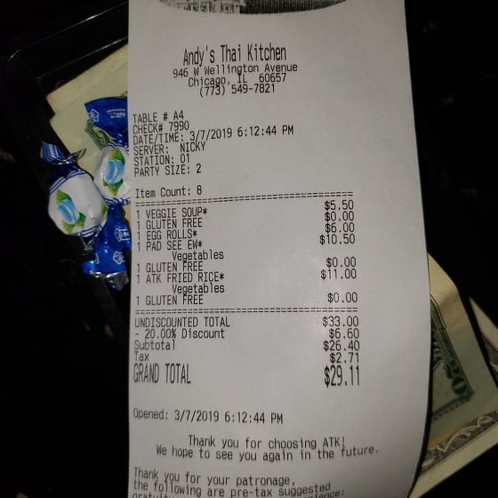 Andy's Thai Kitchen - 20% off roach discount :/ - Thai Near Me - Chicago, Illinois Andy's Thai Kitchen - 20% off roach discount :/ - Thai Near Me - Chicago, Illinois