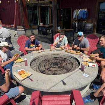 Gyppo Ale Mill - eating outside around the fire pit. - Breweries Near Me - Shelter Cove, California