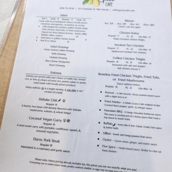 White Guava Cafe - a menu for a restaurant - Burgers Near Me - Hilo, Hawaii