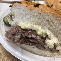 a roast beef sandwich on a plate