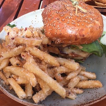 Nelson's - Blackened Swordfish Sandwich with Truffle Parmesan Fries - Seafood Near Me - Rancho Palos Verdes, California