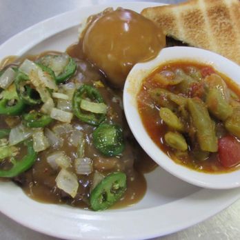 George's Restaurant - Hamburger steak with added sautéed fresh jalapeño - American Near Me - Lubbock, Texas