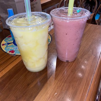 Urth Caffé - Orange - Smoothies! Choose your own fruit! One is Pineapple Mango, the other is strawberry banana kiwi - Coffee & Tea Near Me - Orange, California Urth Caffé - Orange - Smoothies! Choose your own fruit! One is Pineapple Mango, the other is strawberry banana kiwi - Coffee & Tea Near Me - Orange, California