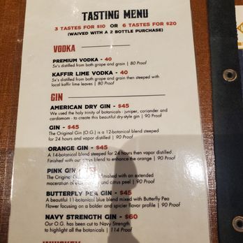 The Hub - Top part of the tasting menu - Distilleries Near Me - San Luis Obispo, California
