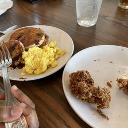 Kids' Chicken Tenders, Kids' Chocolate Chip Pancakes with eggs