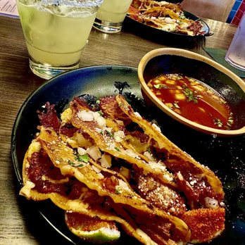 Meat Mitch Barbecue - Burnt Ends quesabirria tacos, paired with guajillo jus for dipping. - Barbeque Near Me - Leawood, Kansas