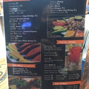 Puerto Escondido - The back of the menu - Seafood Near Me - Joliet, Illinois