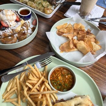 Gina's Kitchen +Catering - House chips, Caballeros Steak &Egg, Birria Grilled Cheese, French toast combo - Breakfast & Brunch Near Me - Rancho Cucamonga, California