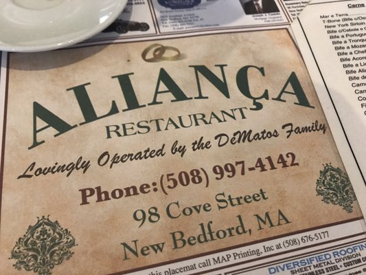 Menu photo 1 Alianca Restaurant New Bedford, MA Menu photo 1 Alianca Restaurant New Bedford, MA