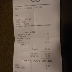 Sammy's Pizza and Restaurant - Final tab.