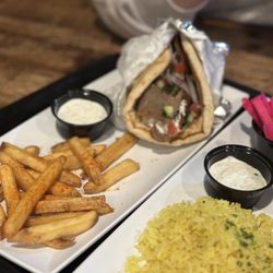 Olea Mediterranean Kitchen - Lamb Wrap with fries. Fries are super tasty.