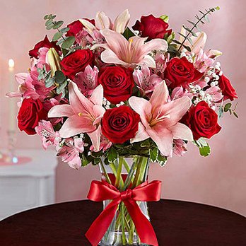 Royal Flowers - Red roses with lilies... in a vase - Florists Near Me - Santa Ana, California Royal Flowers - Red roses with lilies... in a vase - Florists Near Me - Santa Ana, California