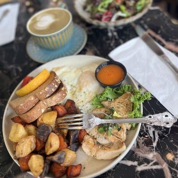 Whisper - The Morning Edition+ Side Salad+hojicha latte - Breakfast & Brunch Near Me - San Mateo, California