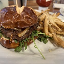 Brick & Barley Bar & Restaurant - Bacon Jam Gorgonzola Burger with truffle fries