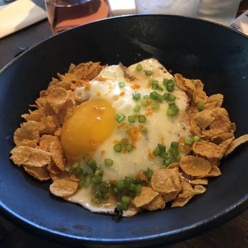 DOMU - Breakfast ramen (brothless, corn flakes, poached egg) - Ramen Near Me - Orlando, Florida DOMU - Breakfast ramen (brothless, corn flakes, poached egg) - Ramen Near Me - Orlando, Florida