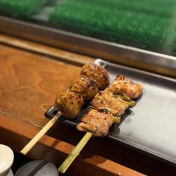 Yakitori Nishi - chicken meatball, chicken thigh with green onion