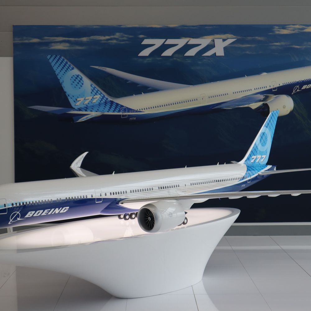 Boeing Future of Flight - Model of the 777X (Note the folding wingtips) - Tours Near Me - Mukilteo, Washington