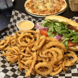 Halftime Pub & Grill - Turkey sub, and onion straws