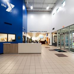 Monroe County YMCA - Fresh new lobby with modern seating, updated floors, and a welcoming new Welcome Center!
