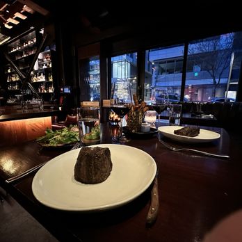The Butcher's Table - Filet Mignon (ultra) and Cap of Ribeye (ultra) with green salad. - Steakhouses Near Me - Seattle, Washington