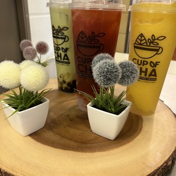 Cup of Cha Tea House - Matcha milk tea with honey boba, the middle ones my friends idk, and the Carribean Love Slush - Bubble Tea Near Me - Upland, California Cup of Cha Tea House - Matcha milk tea with honey boba, the middle ones my friends idk, and the Carribean Love Slush - Bubble Tea Near Me - Upland, California