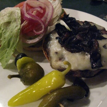 Jackalope's Bar and Grill - Mushroom Swiss Burger - American Near Me - Fish Camp, California Jackalope's Bar and Grill - Mushroom Swiss Burger - American Near Me - Fish Camp, California