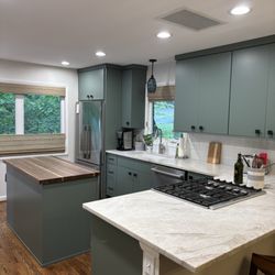 Fern green European style kitchen