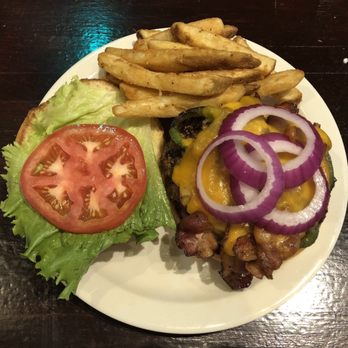 The Half Wall DeLand - Bacon Cheeseburger with cheddar, jalapeños, and fries. - American Near Me - DeLand, Florida