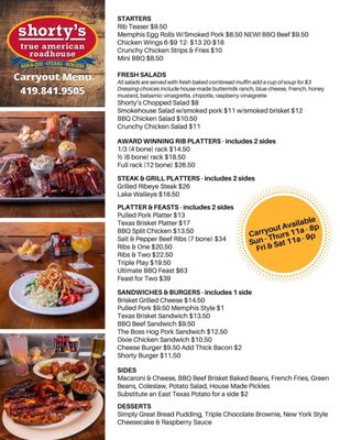 Menu photo 3 Shorty's True American Roadhouse Toledo, OH
