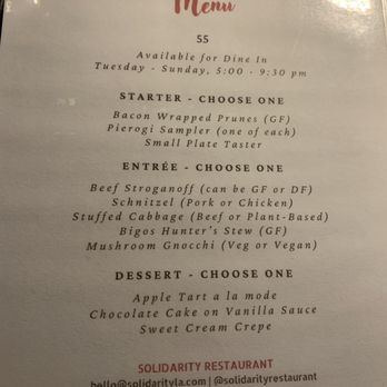 Solidarity Restaurant - Dine LA menu - Polish Near Me - Santa Monica, California Solidarity Restaurant - Dine LA menu - Polish Near Me - Santa Monica, California