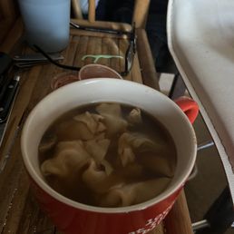 Wonton soup. I put it in my own bowl when I got home.