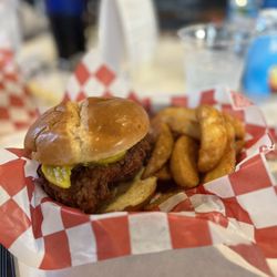 Gordonsville Ice House - Chicken sandwich with extras pickles and spicy honey + steak fries (ranch not pictured)