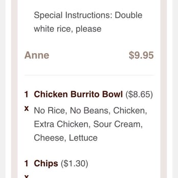 Chipotle Mexican Grill - This is my order. Note, no rice. - Mexican Near Me - Twinsburg, Ohio