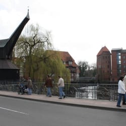 Restaurant Lüner Mühle - Kaufhausstrasse mit Altem Kran, Lüner Mühle und Abtswasserturm und Abtsmühle