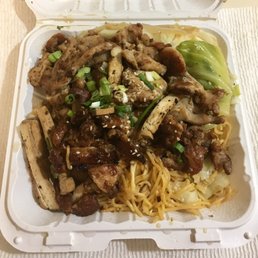 Hibachi chicken and tofu with mixed vegetables and noodles $8.45 Hibachi chicken and tofu with mixed vegetables and noodles $8.45