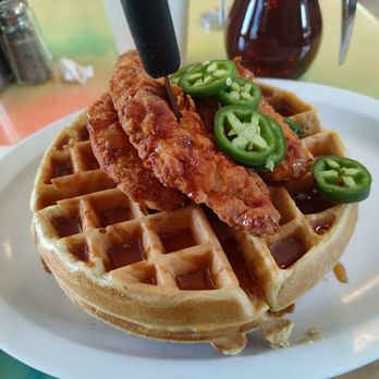 Monkey Business Cafe - Chicken and waffles. Two can eat this - Sandwiches Near Me - Fullerton, California Monkey Business Cafe - Chicken and waffles. Two can eat this - Sandwiches Near Me - Fullerton, California