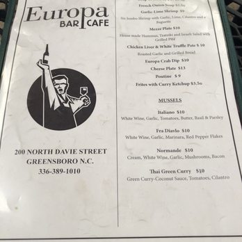 Europa Bar & Cafe - Menu - Modern European Near Me - Greensboro, North Carolina Europa Bar & Cafe - Menu - Modern European Near Me - Greensboro, North Carolina