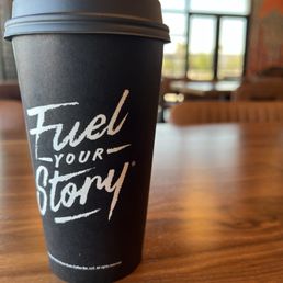 Large caramel blondie latte with oat milk. Large caramel blondie latte with oat milk.