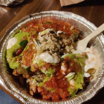 Taqo - The chicken taco bowl with rice salsa sour cream and guacamole. It was ok. - Barbeque Near Me - Dunkirk, New York