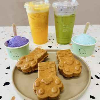 Fika Fika Coffee - 3 Mochi Paw Cake, ube ice cream, vanilla ice cream, Mango Green Tea, So Matcha So Cloudy - Coffee & Tea Near Me - Los Angeles, California Fika Fika Coffee - 3 Mochi Paw Cake, ube ice cream, vanilla ice cream, Mango Green Tea, So Matcha So Cloudy - Coffee & Tea Near Me - Los Angeles, California